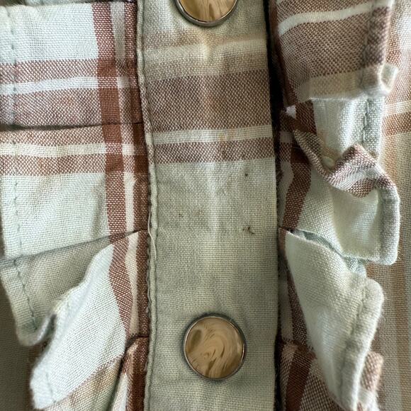 Tasha Polizzi 100% Cotton Plaid Ruffle Western Pearl Snap Lt‎ Aqua Tunic Shirt M - Picture 4 of 8